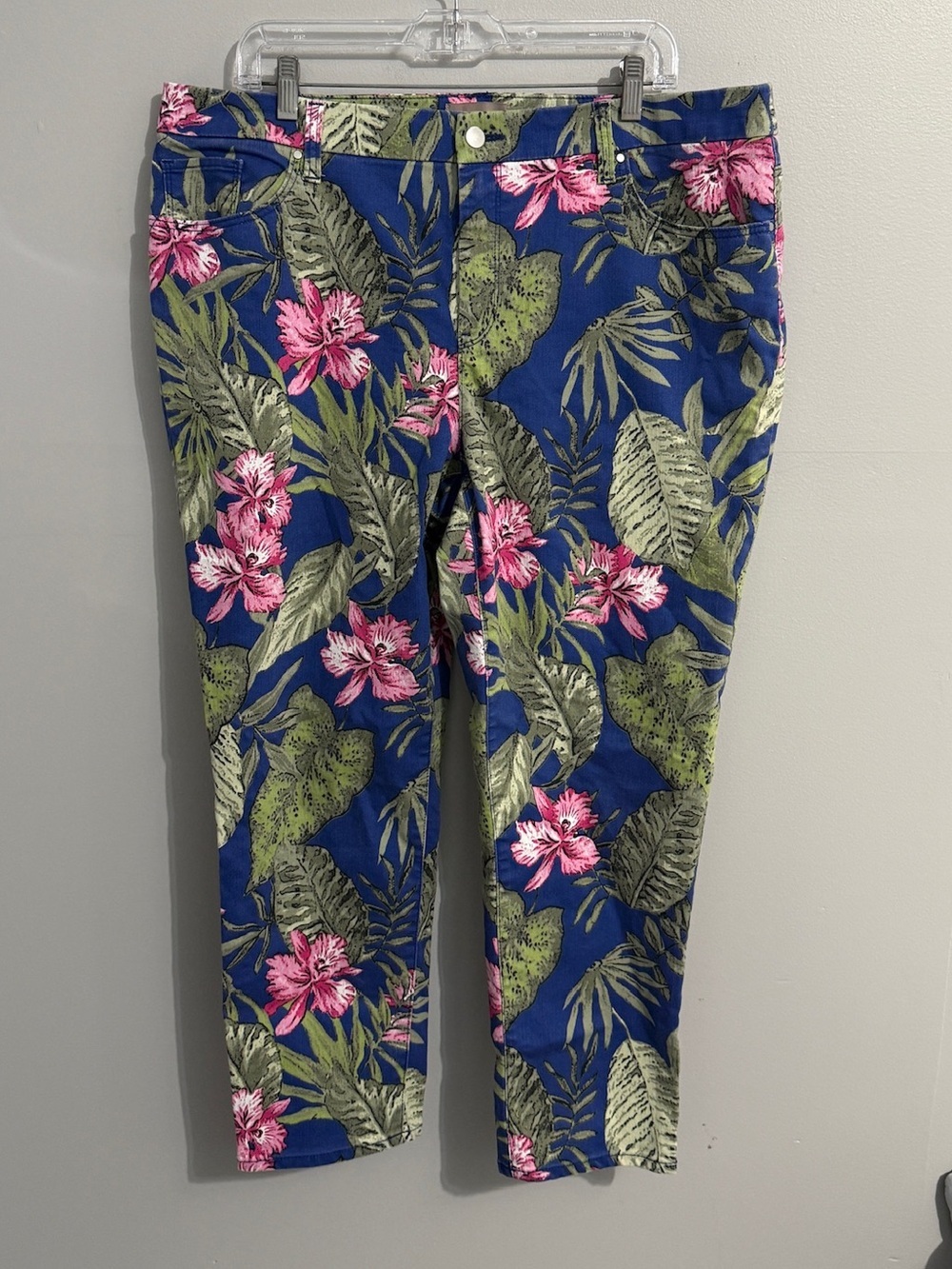 Chicos Pants Womens XL 3 Colorful Tapered Ankle Floral Nature High Rise Stretch